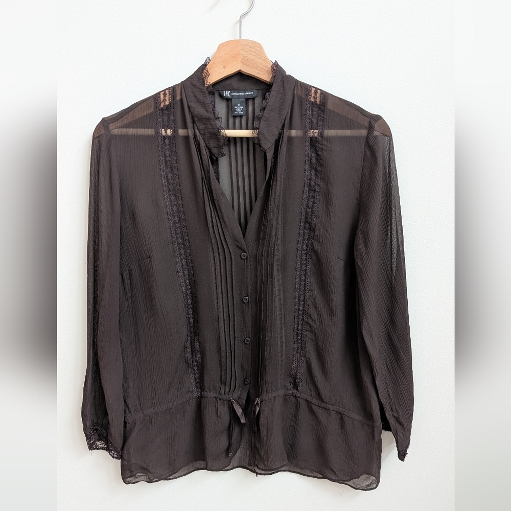 Sheer Silk Lace Blouse Brown | Size 8 | California Cowgirl | Boho | Southwest